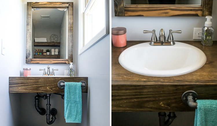 Home DIY Projects | DIY Floating Wood Vanity and Scrap Wood Mirror